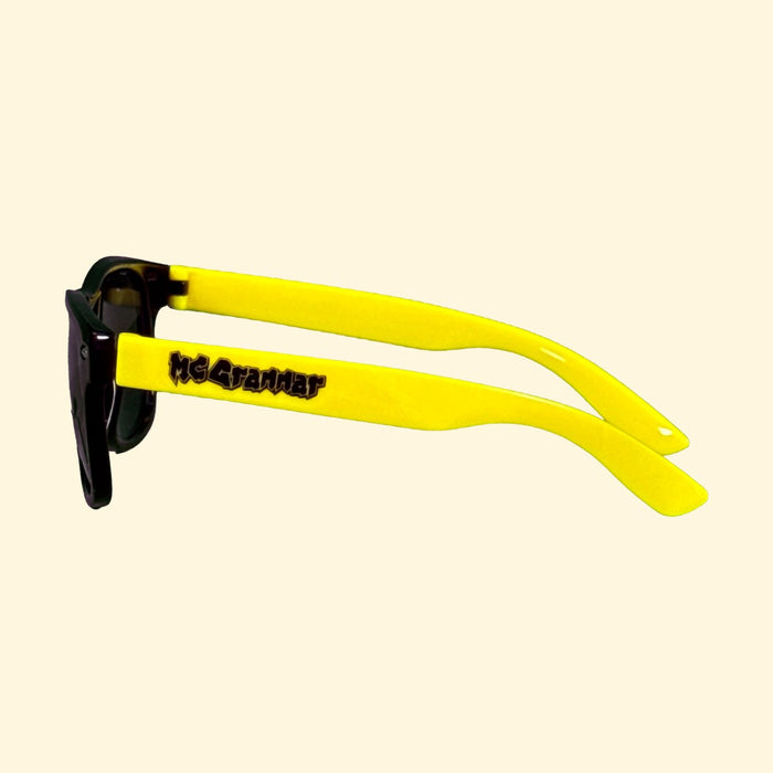 Shades side view with MC Grammar on the arm