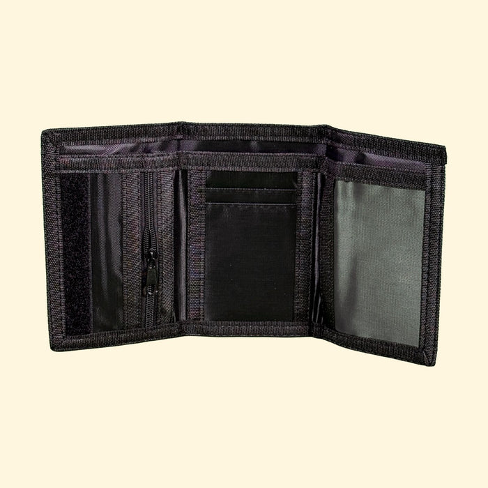 Wallet opened, showing card slots and zip pocket