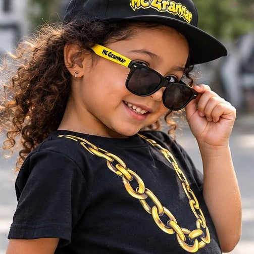 Girl peeking over the MC Grammar shades